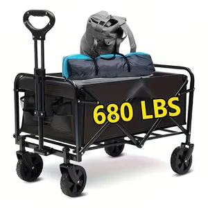 680 lbs capacity heavy-duty all-terrain folding cart - stainless steel frame and 600D Oxford cloth, foldable multi-functional van suitable for camping, gardening, beach, shopping - no assembly required, garden tool holder, durable wheel design.