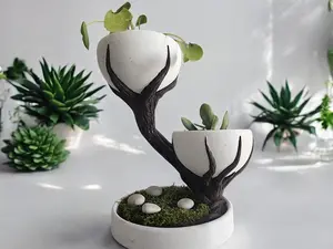 Double Bowl Planter Pot, Unique Succulent or Cacti Planter, 3D Printed Indoor Vase, Unique Gift for Her, Home Decor Living Room and Office