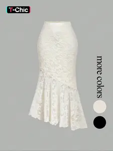 Women's asymmetrical textured apricot mermaid midi skirt, Elegant Casual Skirt, suitable for Halloween, Christmas, and autumn/winter wear.Can be worn as an outerwear skirt; chic, country style; Sheer Lace Skirt.