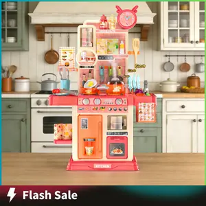 Children's Kitchen Playset with Realistic Stove Lights & Sounds Interactive Toy for Boys Girls Multi-functional Cooking Equipment Safe Non Toxic Materials Age Appropriate 2+