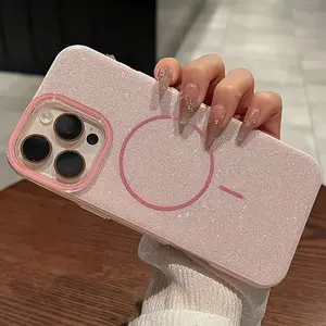 Wireless Charging Phone Case for iPhone 16 15 14 13 Pro Max Pink Jelly Impact Resistant Screen Protector Case for Smartphone