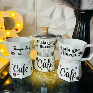 Kitchen Coffee Set with Two Cups and Decorated Coffee Pot Desing Rep.Dom