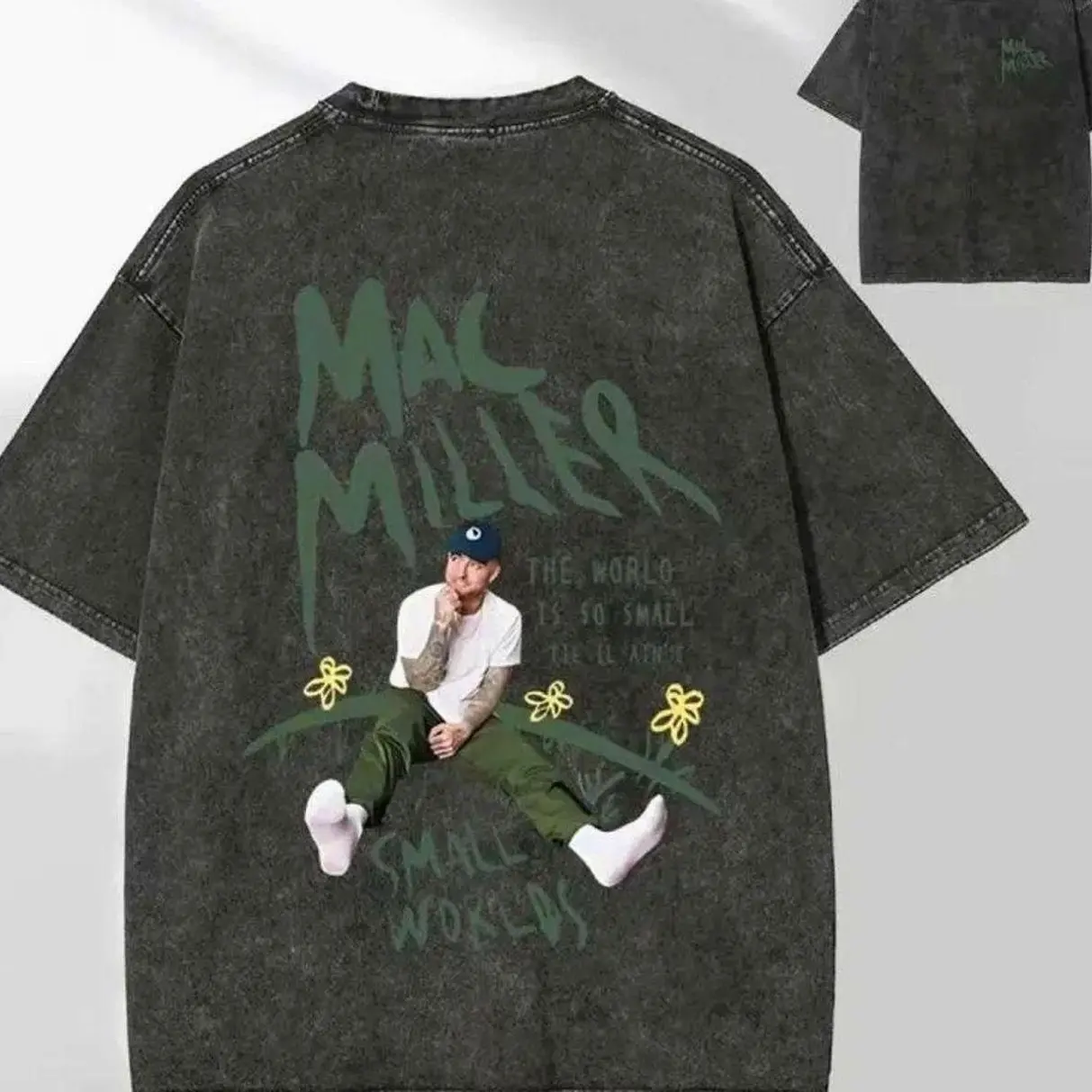 100% Cotton Mac Miller "Small Worlds" T-Shirt, Washed Vintage Style Mac Miller T-Shirt, Unisex "Small Worlds" Graphic T-Shirt, Men'S Gift X Hip-Hop, Retro Rock Style, Punk, Casual And Comfortable Fabric, Suitable For Everyday Wear. 6F9 XWM
