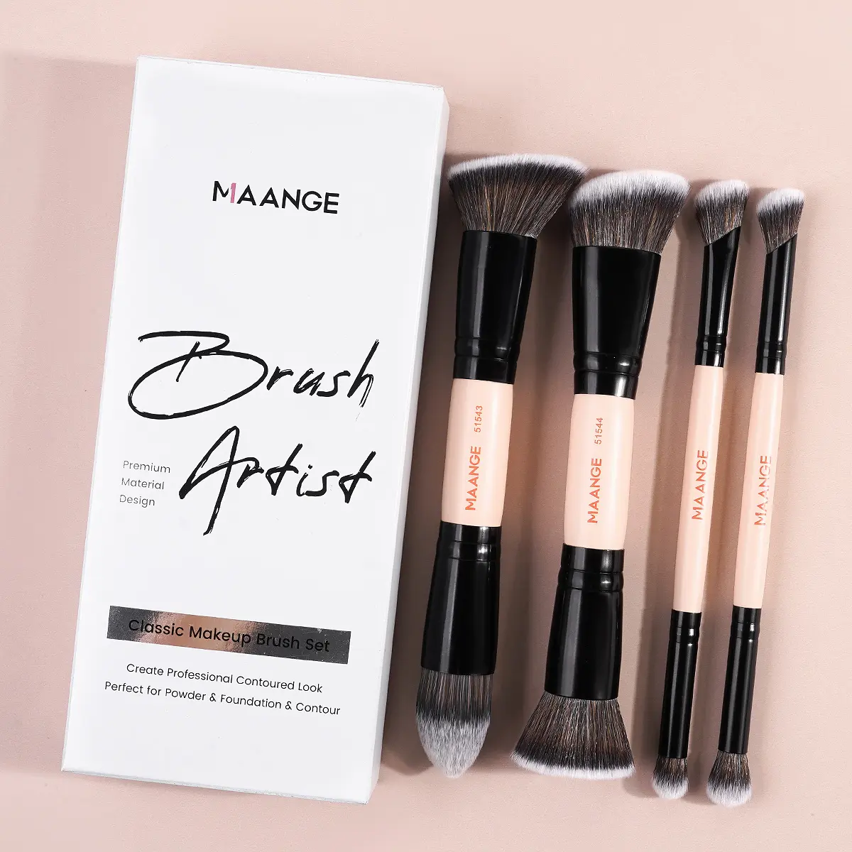 MAANGE Makeup Brush Set, 4 Counts/set Face Makeup Brush Kits with Soft Bristles, Soft Makeup Brushes for Makeup Powder, Kabuki Brush, Eye Brushes, Blending Brush