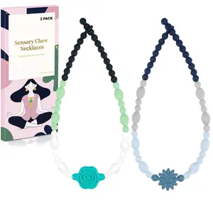 FN10 Chew Necklaces for Sensory Kids Adults, Flower Chewy Necklace for Autism Nail Biting Anxiety, Fidget Necklace ADHD Tools for Boys Girls