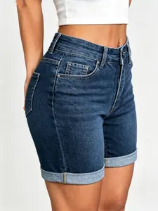 Women's Summer Mid Rise Ripped Denim Shorts Stretchy Butt Lifting Jean Shorts
