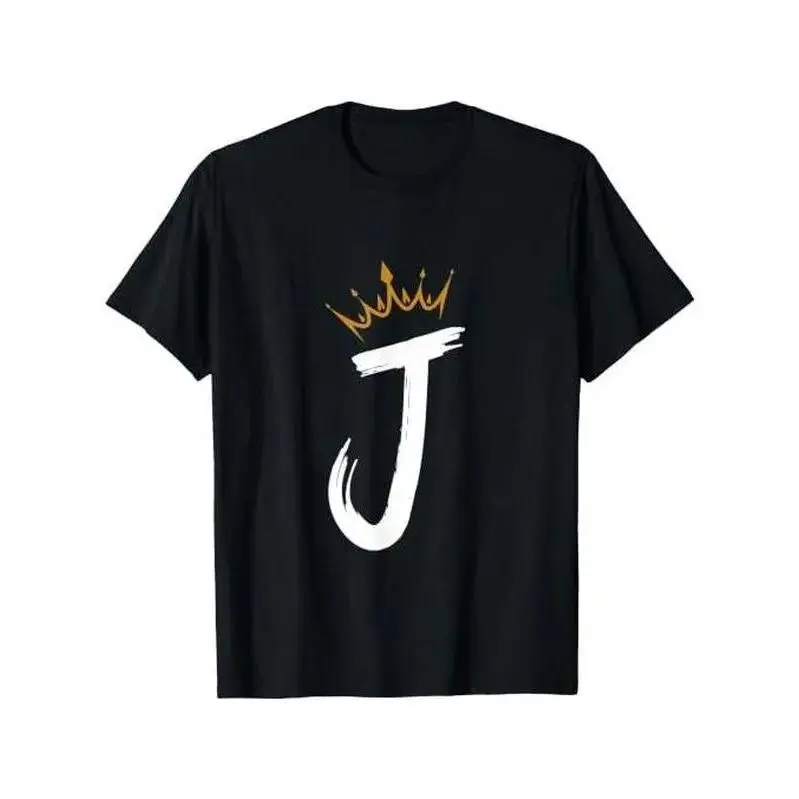 Letter J Crown Minimal Monogram Initial Custom Name Graphic T-Shirt Shirt Round Neck