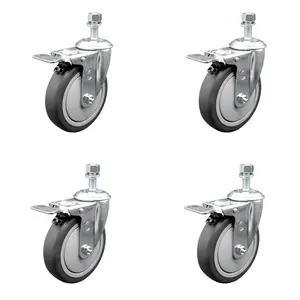 Service Caster SCC-TSTTL20S514-TPRB-M1015-4 Thermoplastic Rubber Swivel Threaded Stem Caster with 5 x 1.25 in. Gray Wheels & 10 mm Stems - 1200 lbs Total Capacity - Set of 4