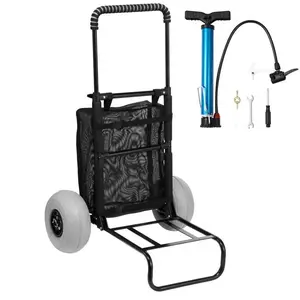 Beach Sand Cart With Big Wheels, Folding Wagon For Beach, 20.1 X 14.6 Cargo Deck, 9-Inch Balloon Wheels, 165 Lbs Load, Adjustable Height From 27.2 To 44.9 Inches, Heavy Duty Beach Cart