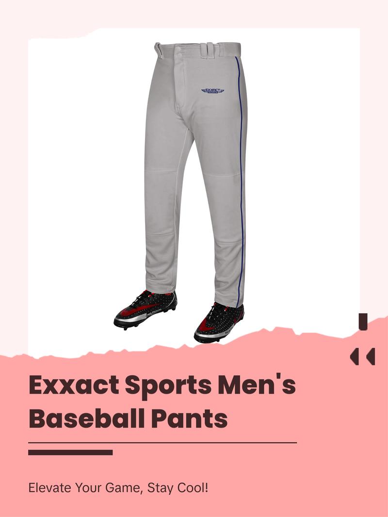 Exxact Sports Homerun Mens Baseball Pants - Full Length Baseball Pants Mens with Piping, Semi-Relaxed Open Bottom Pants (Gray / Navy Piping)