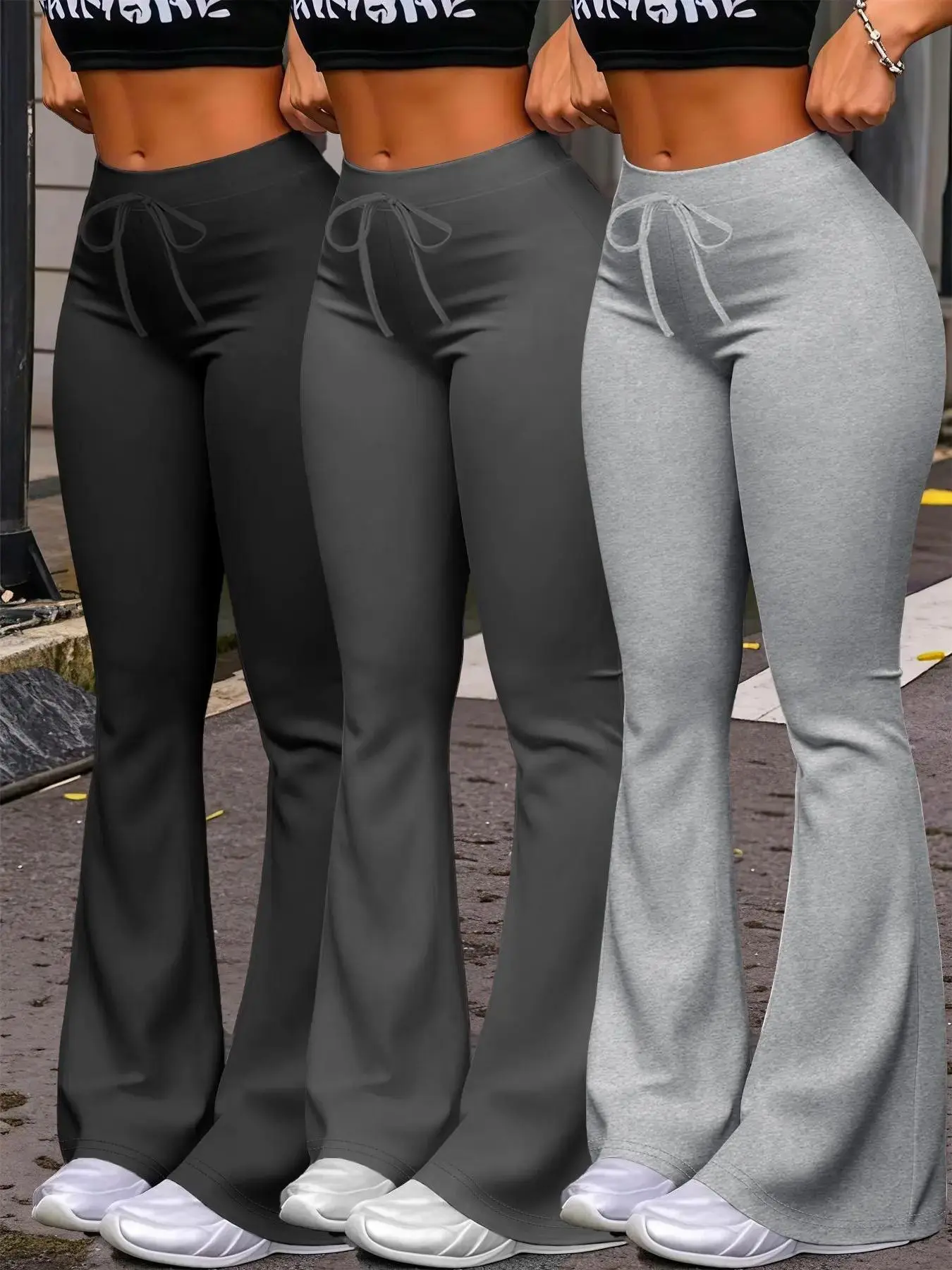 Women's Long Pants, Athleisure Casual Sporty Trousers, Fashionable Wide Leg Yoga Sport Breathable Milk Silk Fabric, Fitted Adjustable Drawstring Waist, All Seasons Wear, Chic Bottoms refined everyday wear