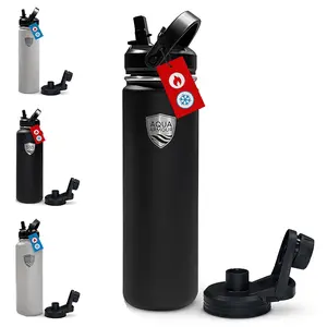 Aqua Armour Leakproof Hot/Cold Insulated Reusable Stainless Steel Metal Water Bottle with 2 Lids - Straw Lid & Twist Lid (Drinkware)