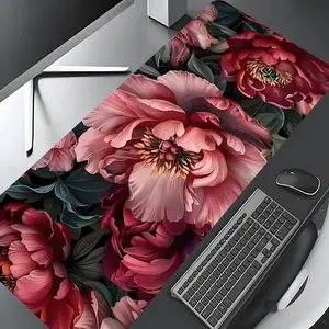Vintage Peony Oil Painting Floral Art Large Game Mouse Pad,Aesthetic Desktop Decoration Protection Pad,Rubber Pad Non-slip Lock Edge Work Pad,multi-size mouse pad suitable for laptop,desktop computer games, work,family, good gift for boys,girls,kids