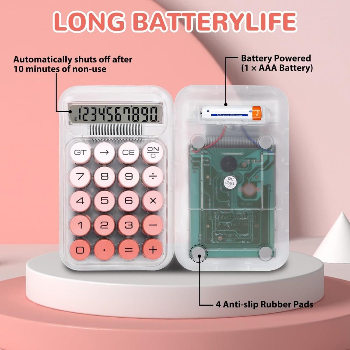 Jelly Clear Body Calculator – Pink Gradient Keys, Retro Design, Portable Battery Powered Calculator for Office, Home, School