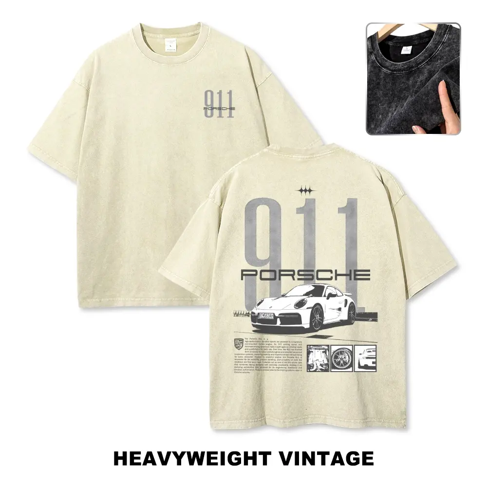 Men's Cotton Soft Short-Sleeve T-Shirt, 911 Style Sports Car Graphic Tee, Vintage Washed Retro Performance Car Print, Gift for Automotive Fans (Menswear), Tshirt, Shortsleeve, Top, Casual, Unisex, Fabric, Good Graphic Tees