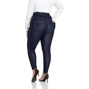Women's Plus Size Jeans Look Jeggings Stretch High Waisted Denim Skinny Pull-on Leggings with Pockets (1X-4X)