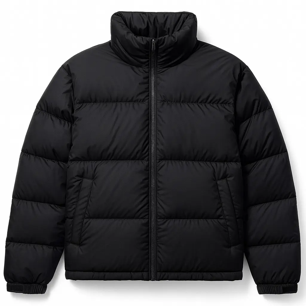 Men's & Women's Solid Black Puffer Jacket with Zipper Stand Collar Lightweight Quilted Winter Coat with Pockets Windproof Cuffs Warm Insulated Streetwear for Fall Winter Menswear