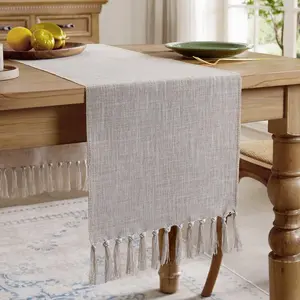 Style Rustic Table Runner, Farmhouse Cotton Table Runner, Boho Table 72 Inches Long with Hand Tassels for Home Tabletop Decor and Use - Light Coffee, 72 Inch
