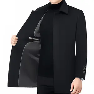 Autumn Winter New Middle-aged Men's Wool Jacket with Detachable Collar Liner, Warm High-end Business Casual Long Sleeve Outdoor Wool Coat Menswear Fleece Tops