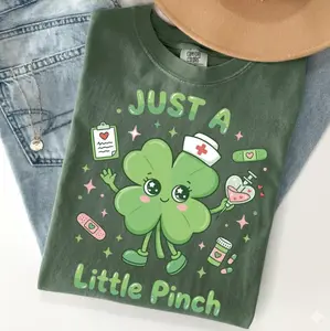 Just A Little Pinch Nurse TShirt, St. Patrick’s Day Lucky Nurse Shamrock Graphic Tee, Funny Irish Nursing Holiday Apparel, Cute RN Clover Design Top, St Patricks Medical Gift Outfit, Comfort Color Gift For Men And Women, Classic Cotton Full Colors TShirt