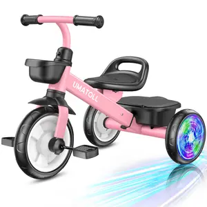 Umatoll Tricycle for Toddlers 2-5 Year Old boy&gril gifts Adjustable Toddler Bike with Light Up Wheels Durable Carbon Steel Frame & Dual Baskets for Outdoor Fun，babies Christmas gifts,TiktokshopHolidayHaul