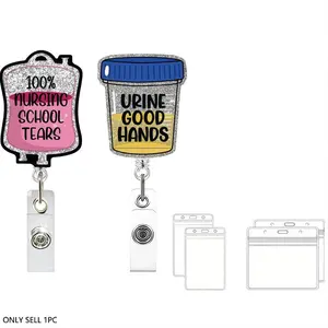 Funny Urine Hand Retractable Flash Micro Scroll, Transparent Card Holder, Crocodile ID Holder, Nurse Badge Reel Gift for Nurses Doctors Urologists