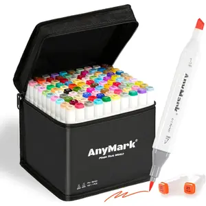 Alcohol Markers Brush Tip 100+1 Colors Dual Tip Brush & Chisel Alcohol-Based Art Markers Set with Case for Adult Artists Drawing Coloring