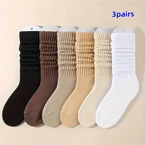 Women's Solid Color Ribbed Socks, 3 Pairs Soft Comfy Breathable Socks for Fall & Winter, Women's Socks for Daily Wear