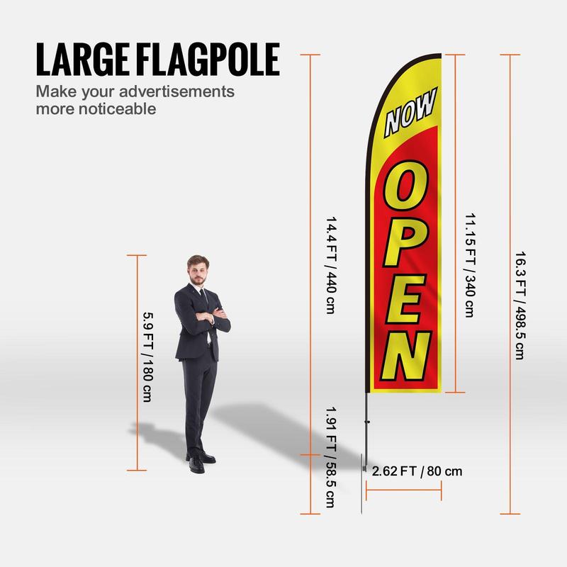 VEVOR Open Flags with Pole Kit, Advertising Flags for Business Outside, Advertising Feather Flag Kit, Includes 2 Banner Flags, 2 Poles, 2 Ground Stakes, Open Sign Swooper Flags for Businesses 16.3 FT Aluminum Lightweight