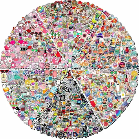 600 PCS Cute Adhesive Vinyl Decal Pack - High-Quality Reusable PVC Adhesive Stickers, 2-4 In Waterproof Non-Toxic Dishwasher-Safe Unisex Kids' Decor for Water Bottles, Skateboards (Toys & Hobbies DIY Scrapbooking Supplies)