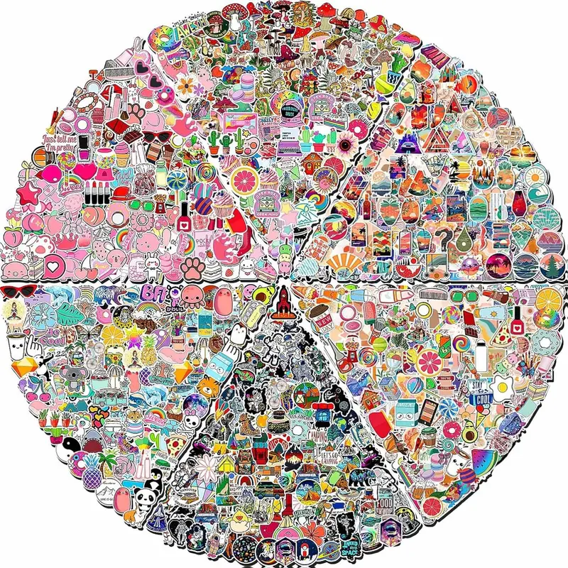 600 PCS Cute Adhesive Vinyl Decal Pack - High-Quality Reusable PVC Adhesive Stickers, 2-4 In Waterproof Non-Toxic Dishwasher-Safe Unisex Kids' Decor for Water Bottles, Skateboards (Toys & Hobbies DIY Scrapbooking Supplies)