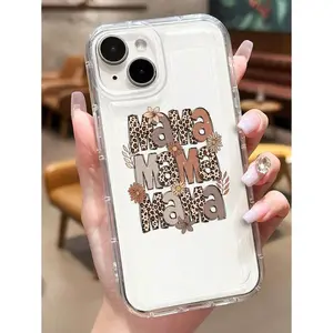 1pc Minimalist Leopard Print "MAMA" And Leaf & Flower Graphic Bubble Case Full Cover Soft Phone Case Suitable For IPhone17/IPhone17 Air/IPhone17 Pro/IPhone17 Pro Max/16 Pro Max/15 Pro Max/14 Pro Max/13 Pro Max/12 Pro Max