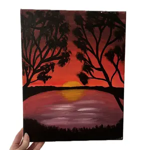 JACKIES.PAINTINGS + Lake Sunset Canvas Painting + Original Home Decor bedroom wall accessories house