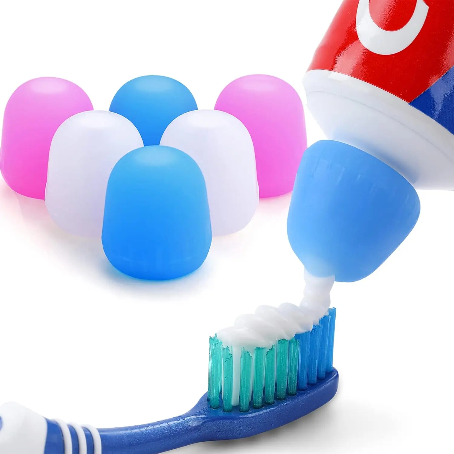 6 Pack Silicone Toothpaste Caps Light Colorful Toothpaste Squeezer Dispenser with Organizer Box for Kids & Adults in Bathroom Hygiene No Mess No Waste Trend Pocket Toothbrush