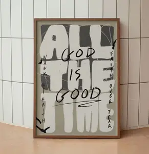 God Is Good All The Time – Aesthetic Christian Wall Art, Modern Retro Quote Print, Neutral Trendy Christian Poster