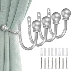 Set of 4 Decorative Curtain Holdbacks, Wall Mounted  Alloy Window Drapery Tiebacks for Bedroom, Livingroom Office Come with Screws,