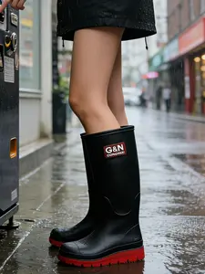 High Top Anti-Slip Waterproof Rain Boots, Unisex Outdoor Shoes, Durable Rubber Water Boots, Round Toe, Microfiber Leather Upper