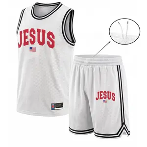 Men’s Basketball Jersey Set, Breathable Mesh Sportswear, JESUS Graphic Sleeveless Outfit, Athletic Uniform for Gym, Running, Basketball, Comfortable Training Apparel for All Seasons