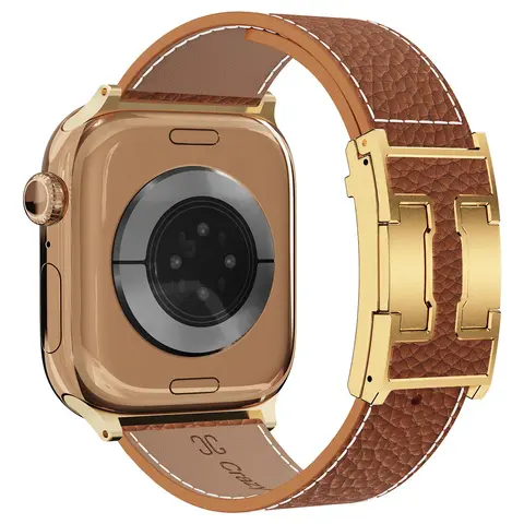 [Stephanie] CrazyGrass Genuine Leather Magnetic Compatible with Apple Watch Replacement Band, Soft & Elegant Breathable Women's Smart Watch Strap, Suitable for Series 1-11/SE/SE2 Wearable Device Accessories [WATCH NOT INCLUDED]