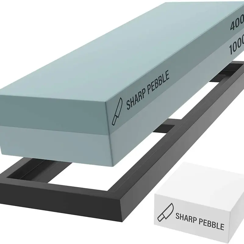 Sharp Pebble 400/1000 Whetstone Knife Sharpening Stone Set, Dual Grit 400 1000 Sharpening Stone with Non-Slip Rubber Base and Flattening Stone, Knife Sharpener Stone for Repairing Very Dull Knives and Tools