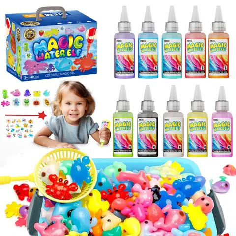 Magic Water Elf Squishy Toy Kit - Kids' DIY Squishy Kids Toys with Sensory Fun, 10 Gels, 24 Animal Shape Molds, Stickers, Tidy Organizer, Homeschooling Craft, Cool Gifts for Boys & Girls Ages 3+