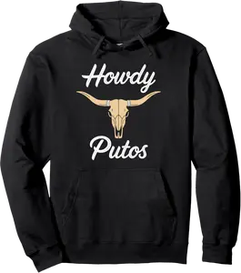 Howdy Putos Longhorn Skull Western Cowboy Humor Graphic Pullover Hoodie - Elizabethtej Shop 45B0F9XDB89L