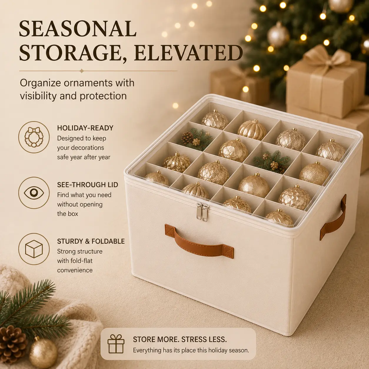 Classic Cube-Shaped Oxford Clothing Storage Bin - 17x17x12.5" Single Unit, High-Transparency PVC Lid, Adjustable Dividers, Sturdy Handles, Zippered Dustproof Organizer, Collapsible Design Boxes for Seasonal Clothes & Accessories (Home Supplies), Foldable