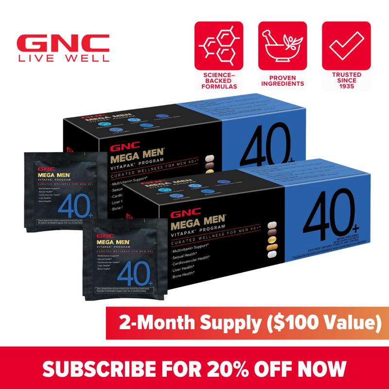 GNC 2-Pack Bundle: GNC Mega Men 40+ Vitapak Program (30 servings), Stress & Bone Support, 30 Count, Healthcare, Edible Dietary Supplement, Overall Wellness, Fitness, Jumpstart