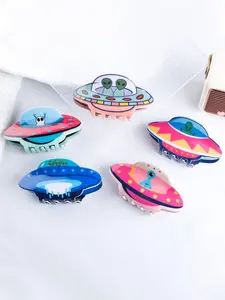 Cute Cartoon Alien UFO Design Hair Claws, Colorful Hair Accessories for Women & Girls, Minimalist Headwear Suitable for Thick Hair