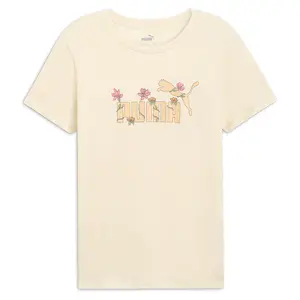 PUMA Womens Inspired Sunflower Graphic Crew Neck Short Sleeve Casual Tops Casual - Beige