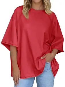 Tankaneo Womens Oversized Half Sleeve T-Shirts Trendy Casual Loose Fit Tops Summer Crew Neck Baggy Shirts