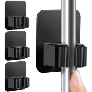 4 Pack Broom Holder Wall Mount, Improved Super Anti-Slip Mop and Broom Holder Wall Mount, Broom Hanger Gripper for Kitchen, Bathroom, Closet, Garden Garage, Black |   Super Anti-Slip, Mop and Broom Holder, Broom Hanger Gripper, for Kitchen, Bathroom, Clos