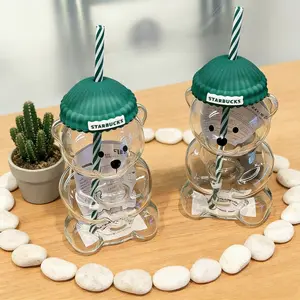 Limited Edition  Starbuck Barista Bear Glass Cup Gift new Bearista BEAR Glass 2025 Jar Cold Cup Tumbler( Includes name and logo on bear hat) Ideal for Barista lovers and Starbuck enthusiasts.