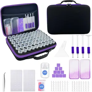 Diamond Art Storage Containers with Dot Drill Tools 60 Slots Bead Organizer Case for 5D DIY Art Kits Portable Craft Box for Diamond Painting Accessories Black EVA Material Water Resistant Sturdy Fashionable